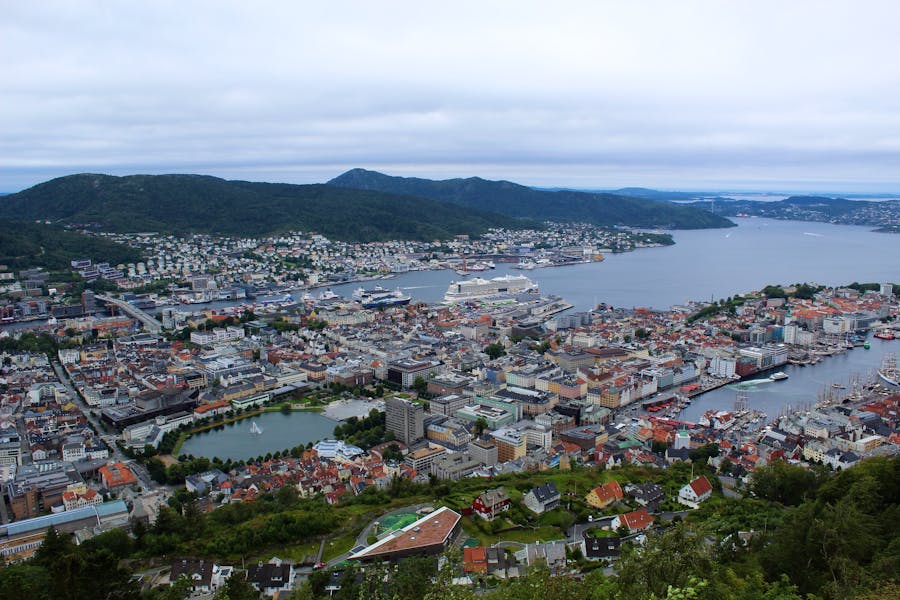 aerial photography of city buildings in bergen