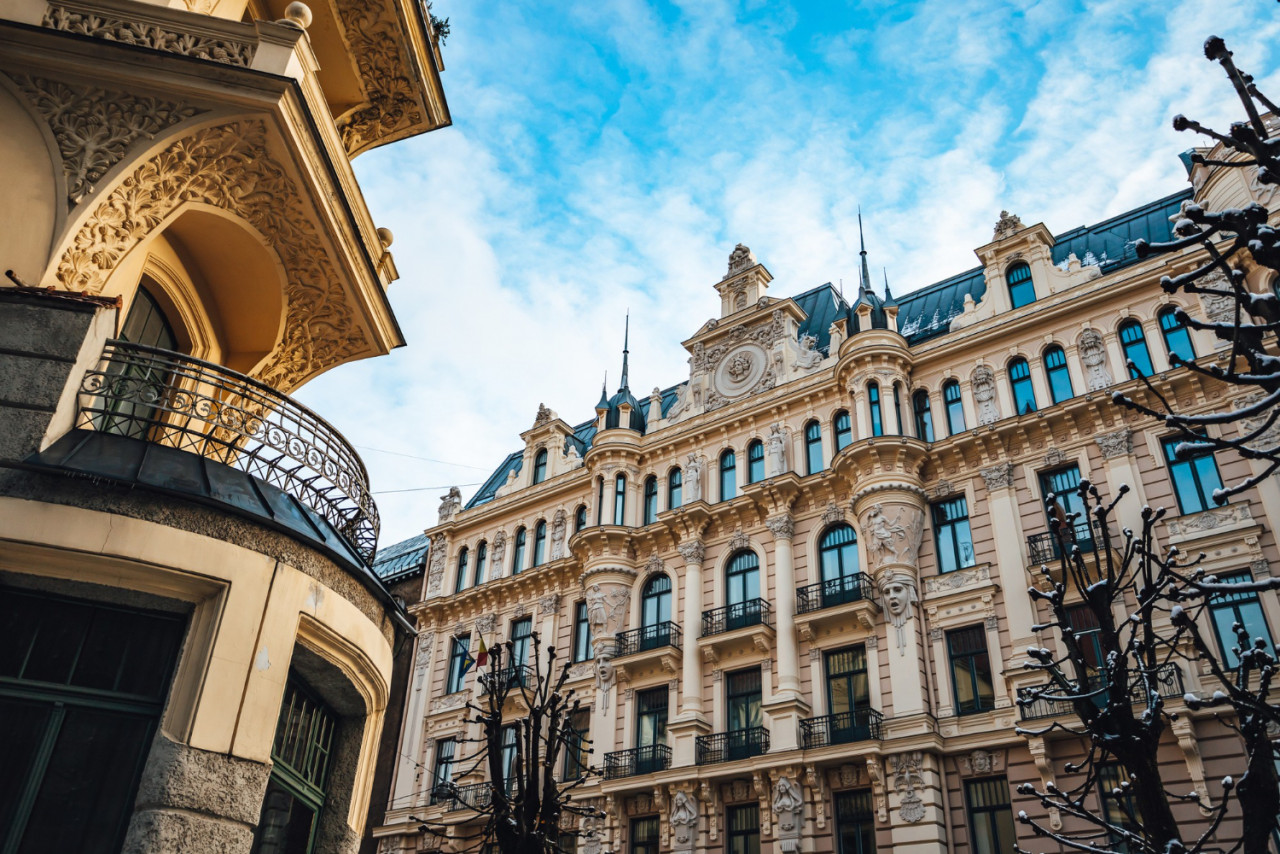 low angle shot art nouveau architecture building facade riga latvia