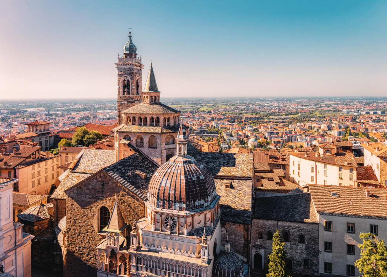 cityscape with basilica santa maria maggiore citta alta bergamo lombardy italy old town is called upper city