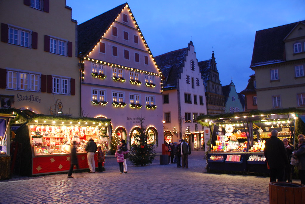 christmas market on main square in rothenburg ob der tauber bavaria germany