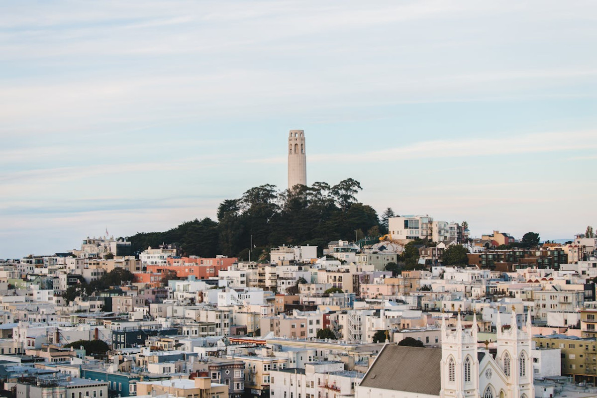 coit tower and city buildings in san francisco california usa 1