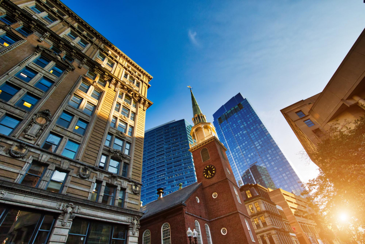 usa boston historic cetner downtown near freedom trail old statehouse