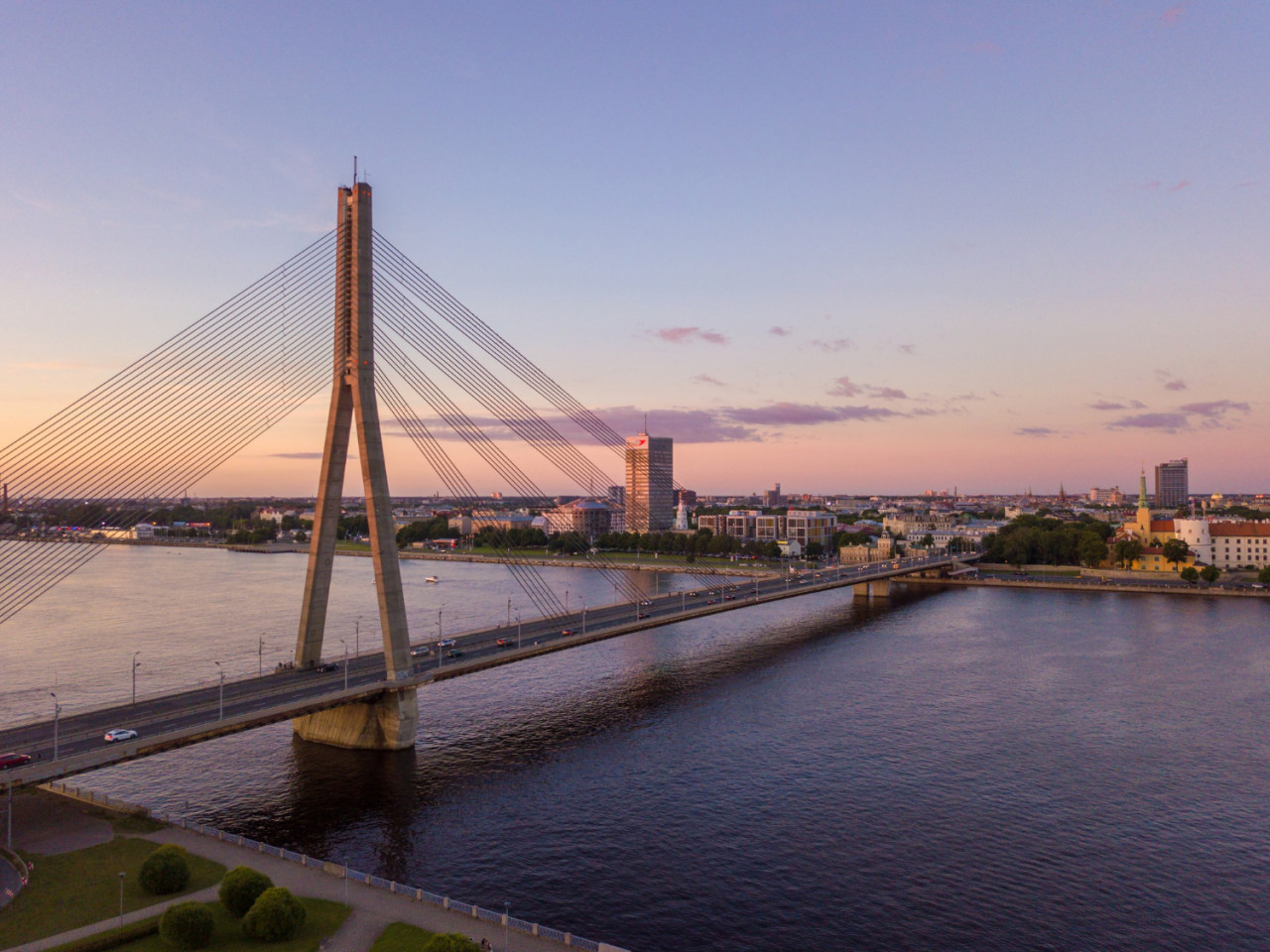 vansu bridge daugava river during sunset riga latvia