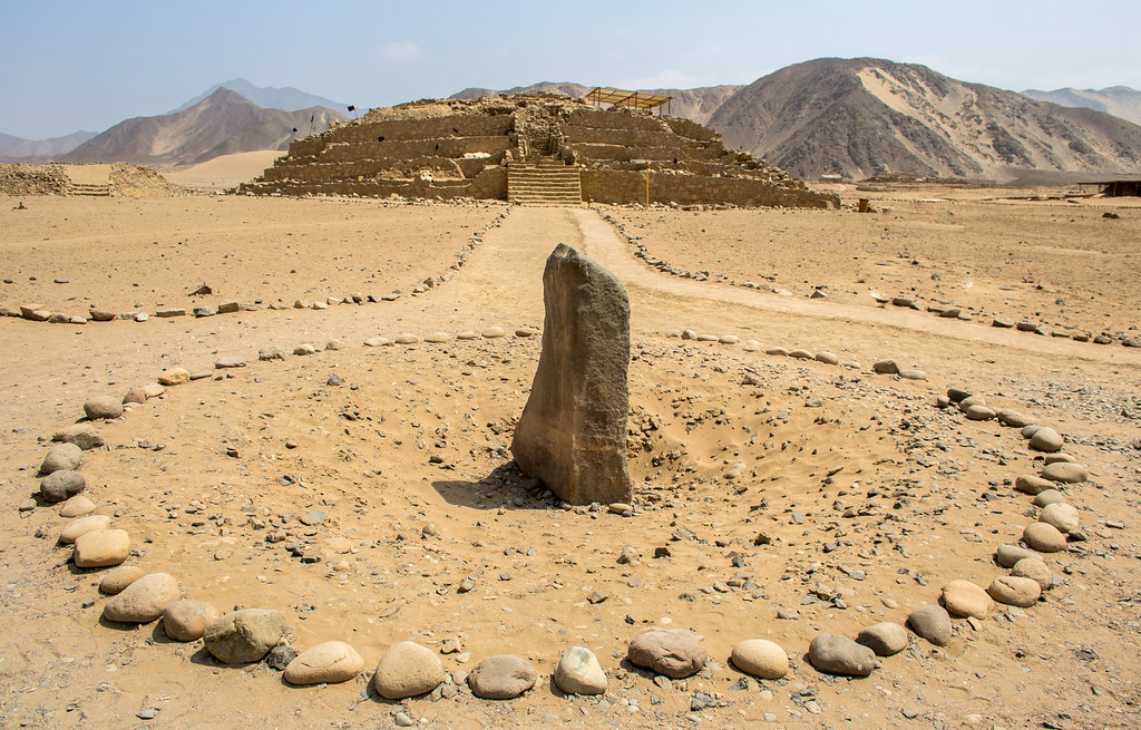 huanca pyramid and standing stone caral peru