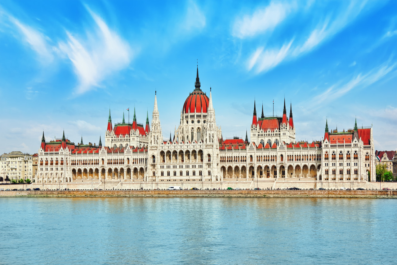 hungarian parliament daytime budapest view from danube riverside hungary