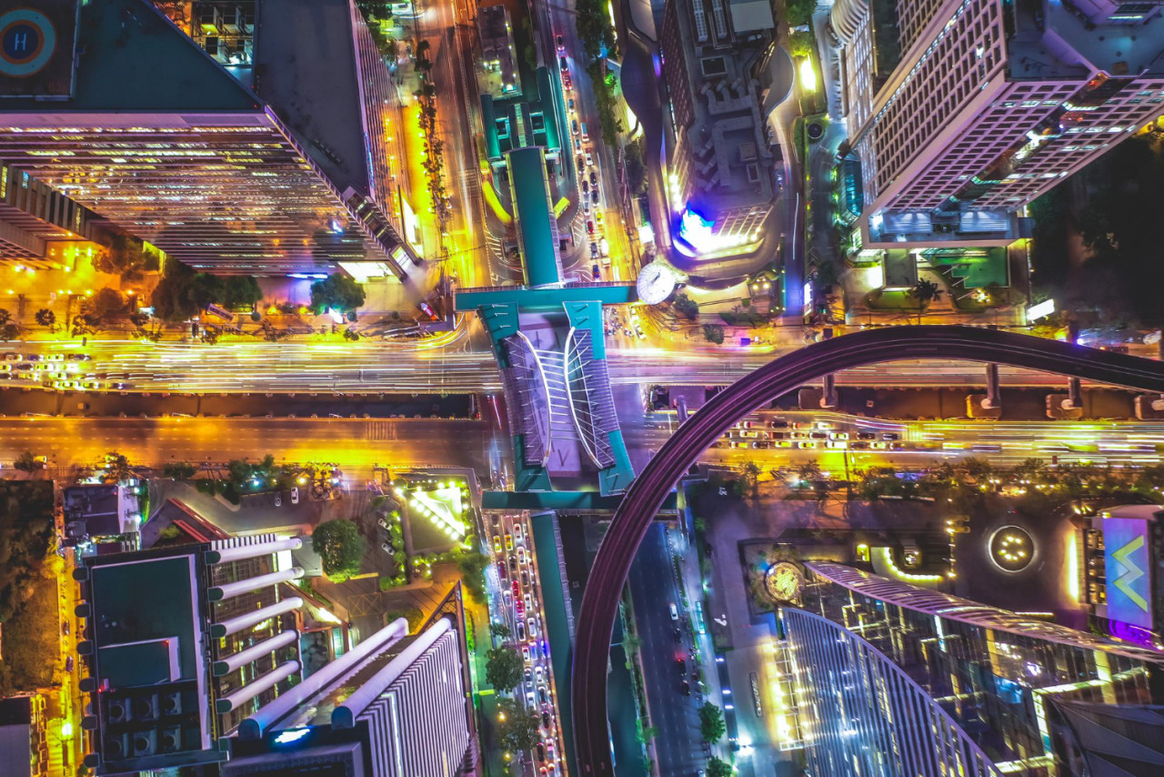 aerial view sathorn district during covid lockdown quarantine chong nonsi king power mahanakhon tower skywalk bangkok thailand