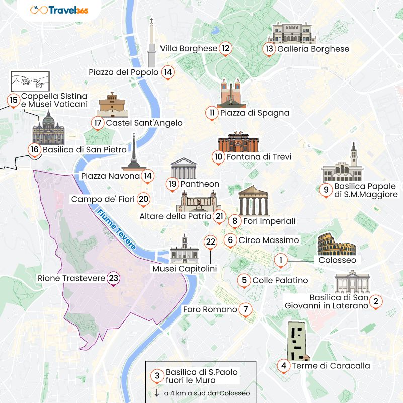 mappa cosa vedere roma monumenti