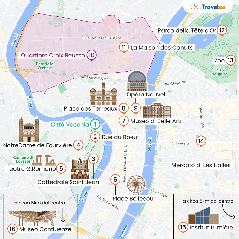 mappa principali attrazioni lione