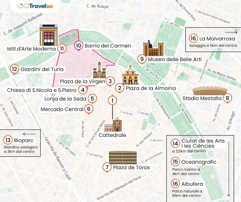 mappa principali attrazioni monumenti valencia 1