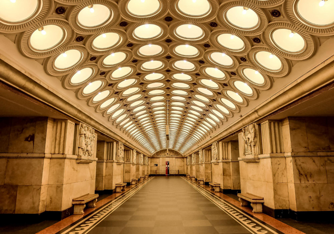 interior elektrozavodskaya metro station moscow russia elektrozavodskaya is moscow metro