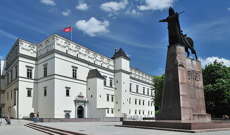 palace of the grand dukes of lithuania and gediminas monument in vilnius