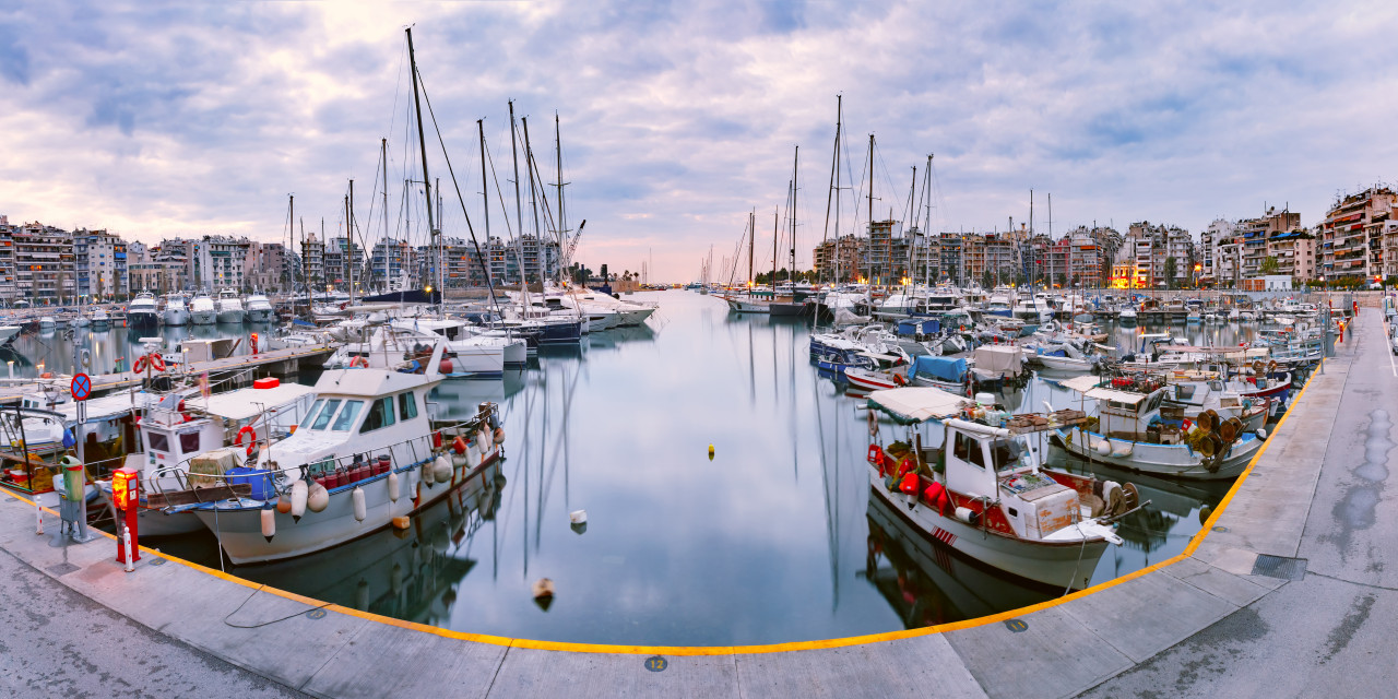 piraeus marina during morning blue hour port piraeus largest greek seaport one biggest mediterranean sea europe it served as port athens ancient times greece