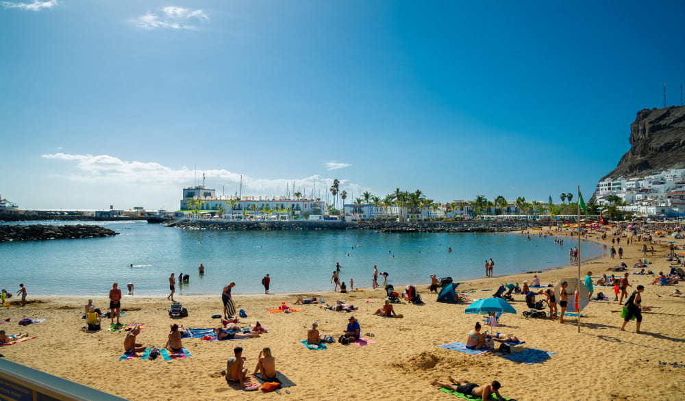 february 02 2022 playa de mogan gran canaria very beautiful place visited by many tourists