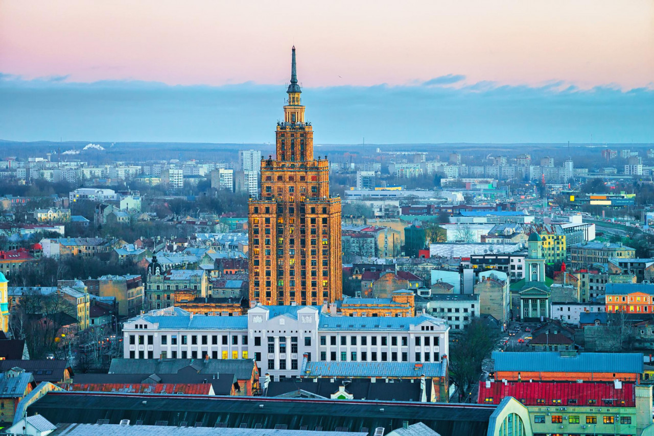 cityscape latvian academy sciences riga latvia evening