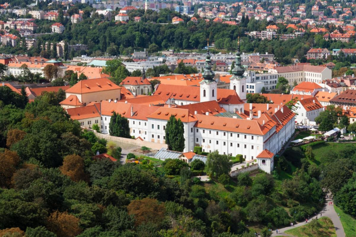 strahov monastery sunny day top view prague czech republic