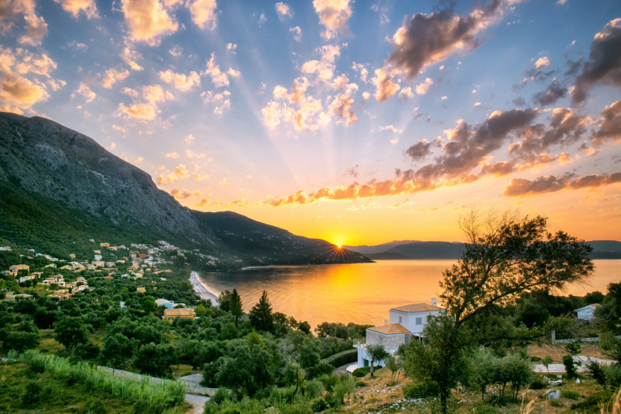 picturesque sunrise barbati beach corfu greece