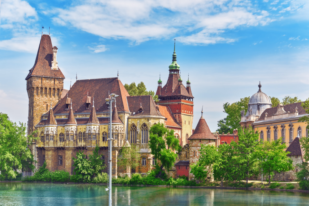 vajdahunyad castle hungarian vajdahunyad vara with lake reflection budapest hungary